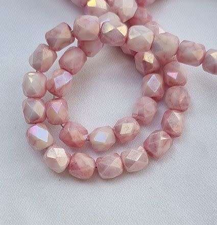 20pc x 5mm Light Red Column Marble Faceted  Glass Beads