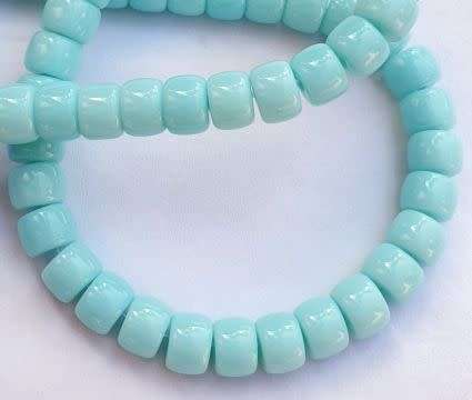 20pc (8x6mm) Light Blue Opaque Glass Beads