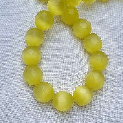 10pc x 12mm Yellow Round Faceted Cat`s Eye Beads