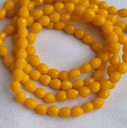 *Clearance Sale*50pc (5x4mm)   Yellow  / Drop  / Opaque / Faceted Glass Beads