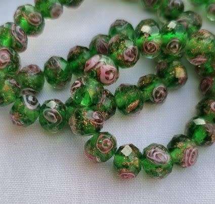 *Clearance Sale*10 pc (8x6mm) Green  Lampwork Rondelle Glass  Beads