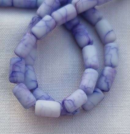 *Clearance Sale*20pc Purple  Tube  Marble  Frosted Glass Beads (7.5 x 4.5mm)