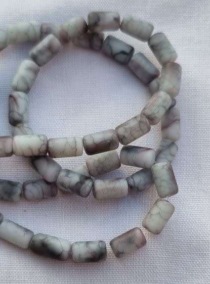 *Clearance Sale*20pc Smoky / Grey Tube  Marble  Frosted Glass Beads (7.5 x 4.5mm)