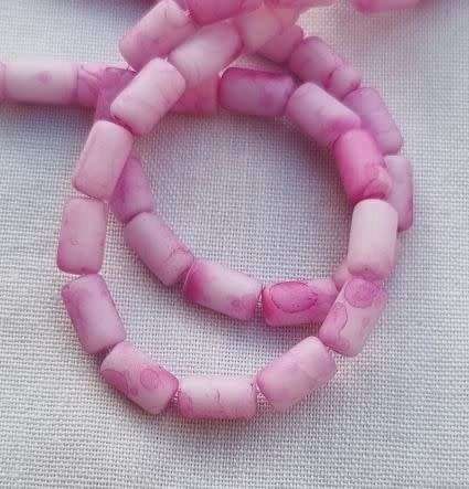 *Clearance Sale*20pc Pink Tube  Marble  Frosted Glass Beads (7.5 x 4.5mm)