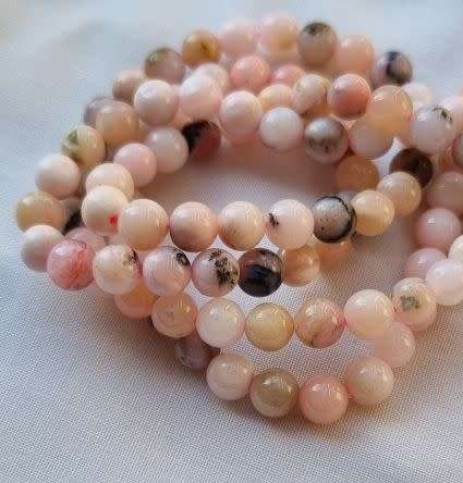 1 Strand  x 6mm Natural / Opal / Pink Round Beads - (+/- 64pcs)