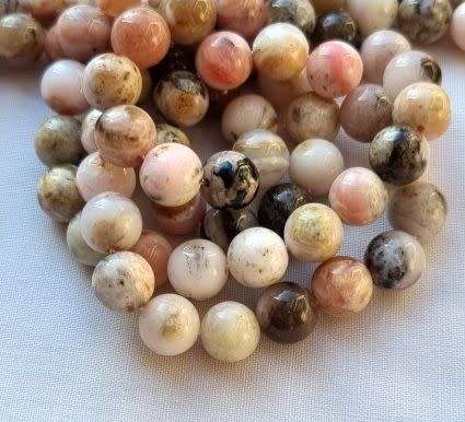 1 Strand  x 8mm Natural / Opal / Pink Round Beads - (+/- 46pcs)