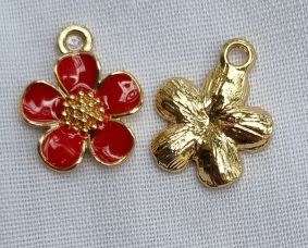 *Clearance Sale*6pc Mixed Flower  Enamel  Charms / Gold Tone  16x13mm