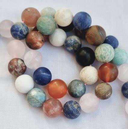 1 Strand   (+/- 10mm) Mixed / Natural / Frosted  Beads (+/- 38pcs)