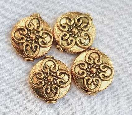 *Clearance Sale*4pc x 14mm Flat Round Antique Gold Tibetan Style Metal Spacer Beads