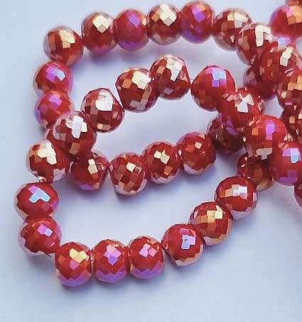 *Clearance Sale*15Pc x (8x6mm) Red Opaque Faceted Glass Beads