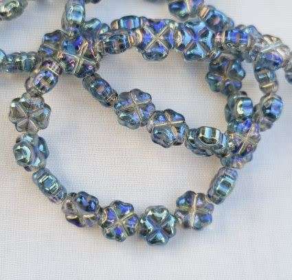 *Clearance Sale*12pc  (8mm) Steel Blue / Flower / Electroplate Glass Beads