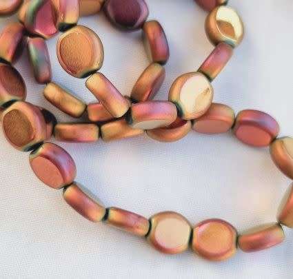 10pc  (9.5 mm) Yellow / Pink / Flat / Oval Electroplate Glass Beads