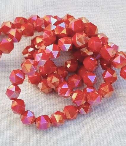 *Clearance Sale*20pc (6mm)   Red   / Opaque / Electroplated / Faceted Glass Beads