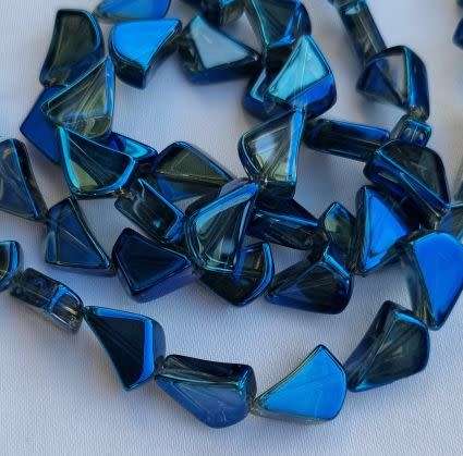 *Clearance Sale*10pc  (12x9mm) Dark Blue / Electroplate Glass Beads