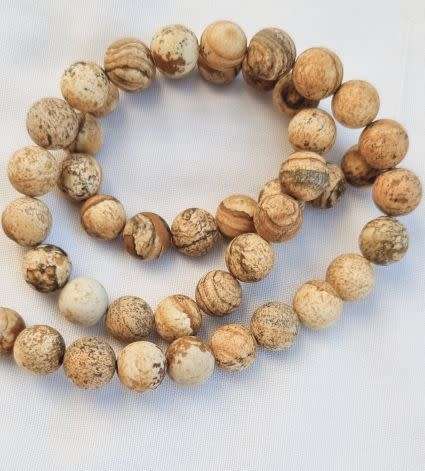 1 Strand (+/-8mm) / Natural / Frosted /  Picture Jasper/ Round Beads +/- 46pcs