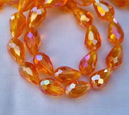 *Clearance Sale*8 pc Orange Teardrop/ Electroplated /  Faceted Glass Beads  (+/-11cm)