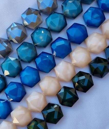 *Clearance Sale*30Pc x 15mm Mixed Opaque Faceted  Hexagon Glass Beads
