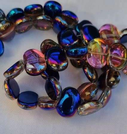 *Clearance Sale*10pc  (16x11mm) Dark Blue / Multi Color Electroplate Glass Beads