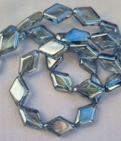 *Clearance Sale*10pc  (15x10mm) Steel Blue / Diamond Shape/ Electroplate Glass Beads