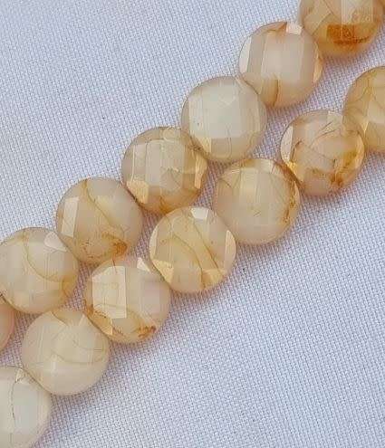 10pc (8mm)  Orange / Flat Round / Marble Faceted  Glass Beads