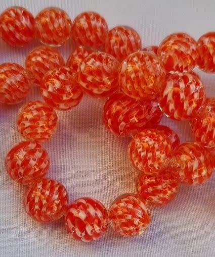 *Clearance Sale*1 pc  (+/-12mm)   Orange  / White Inner Detail Handmade Lampwork