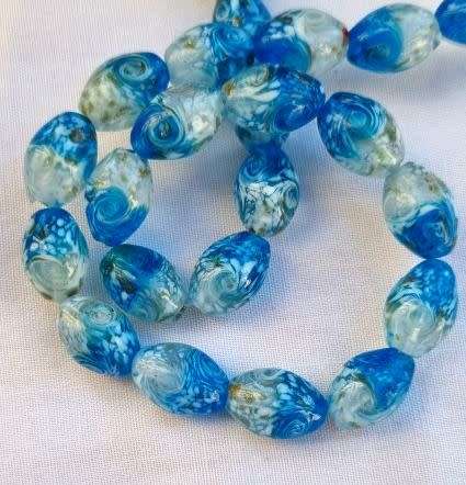 *Clearance Sale*1 pc  (+/-15mm)   Light Blue / White / Gold Sand / Oval  Handmade Lampwork