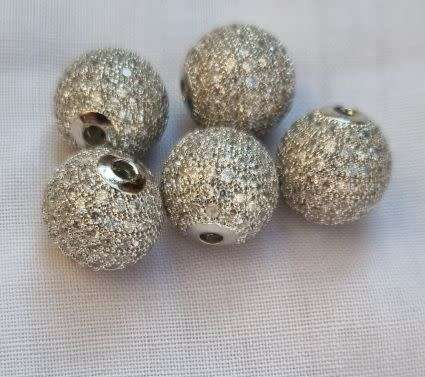 *Clearance Sale* 1pc x 12mm Round / Silver Color / Brass/ Clear Cubic Zirconia / Spacer Bead - Each