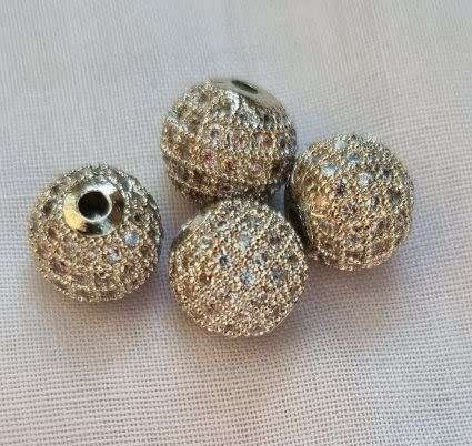 *Clearance Sale *1pc x 10mm Round / Silver Color / Brass/ Clear Cubic Zirconia / Spacer