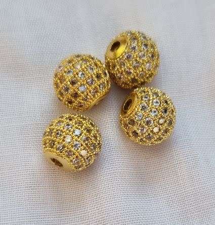 *Clearance Sale *1pc x 10mm Round / Gold Color / Brass/ Clear Cubic Zirconia / Spacer