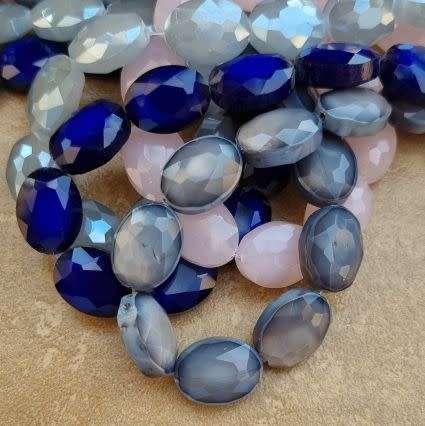 *Clearance Sale*24Pc x (16x12mm) Mixed Opaque Faceted  Oval Glass Beads / 6 Of Each Color