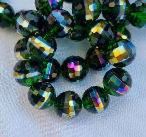 *Clearance Sale*10pc  x 10mm  Clear Green / Multi Color/ Faceted Electroplate Round Glass Beads