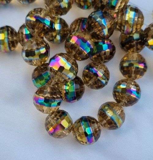 *Clearance Sale*10pc  x 10mm  Clear Light Brown / Multi Color/ Faceted Electroplate Round Glass B