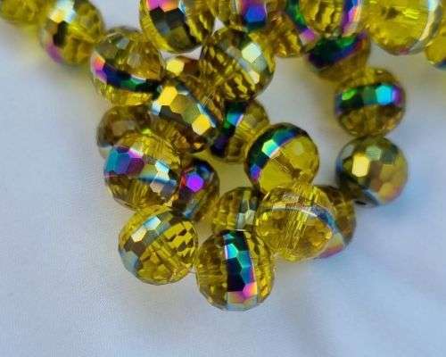 *Clearance Sale*10pc  x 10mm  Clear Yellow / Multi Color/ Faceted Electroplate Round Glass B