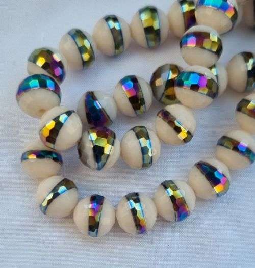 *Clearance Sale*10pc  x 10mm  Cream / Multi Color/ Faceted Electroplate Round Glass Beads