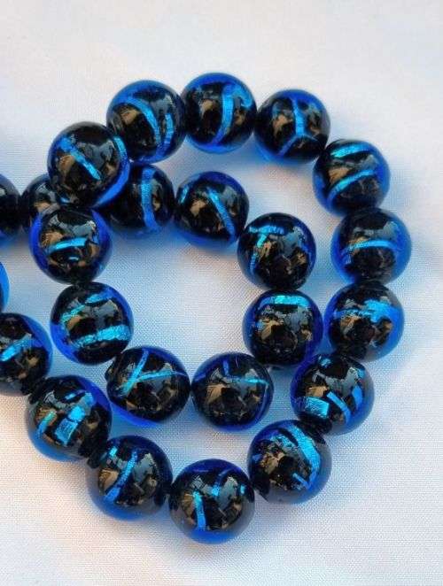*Clearance Sale*1Pc x 12mm, Black / Dark Blue /Silver Foil / Round Handmade Lampwork