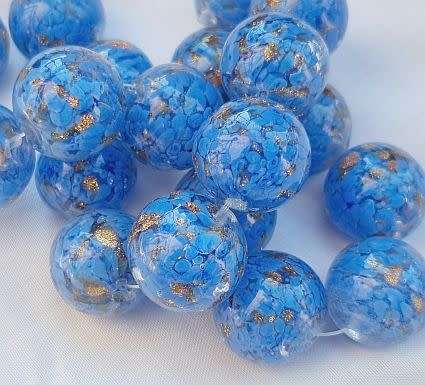 1 pc  (20mm)    Blue / Clear / Gold Sand / Round  Handmade Lampwork Glass Bead