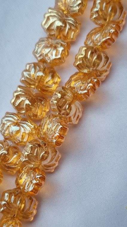 10pc (13x9mm) Orange  / Lotus  / Electroplated Glass Beads