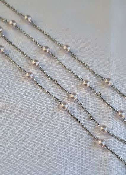 1m Silver Tone / Imitation Pearl / Beaded Chain. (Bead Size 4mm)