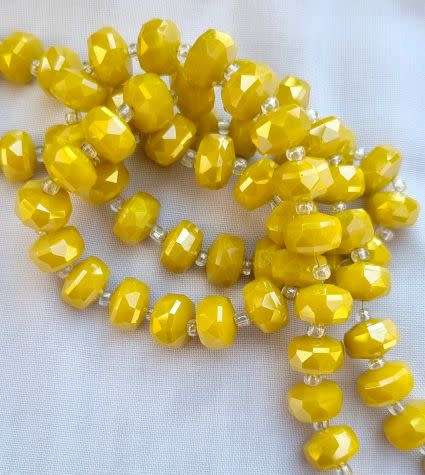 *Clearance Sale*10Pc x (9.5x6mm) Yellow / Opaque / Flat / Round Faceted Glass Beads