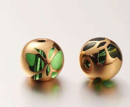 *Clearance Sale*1Pc x (10mm) 18K Gold Plated / Green / Butterfly / Round Glass