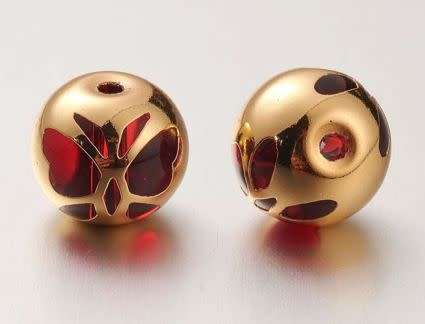 *Clearance Sale*1Pc x (10mm) 18K Gold Plated / Red / Butterfly / Round Glass
