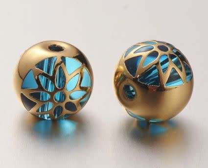 *Clearance Sale*1Pc x (10mm) 18K Gold Plated / Light Blue / Flower / Round Glass