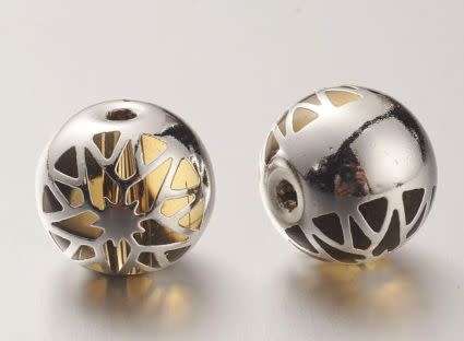 *Clearance Sale*1Pc x (10mm) 925 Sterling Silver Plated / Yellow  / Flower / Round Glass