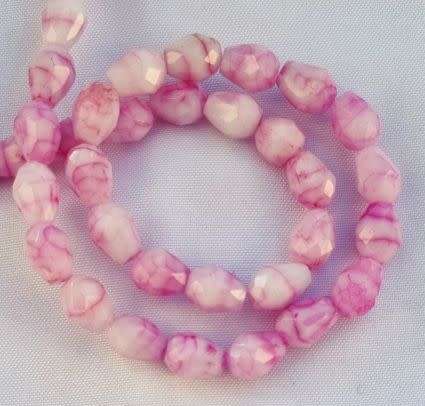 20pc (+/-7mm)  Pink / Drop / Marble Faceted  Glass Beads