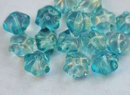 *Clearance Sale*10pc  x 10.5mm Aqua / Painted Glitter Powder / Flower  Glass Beads