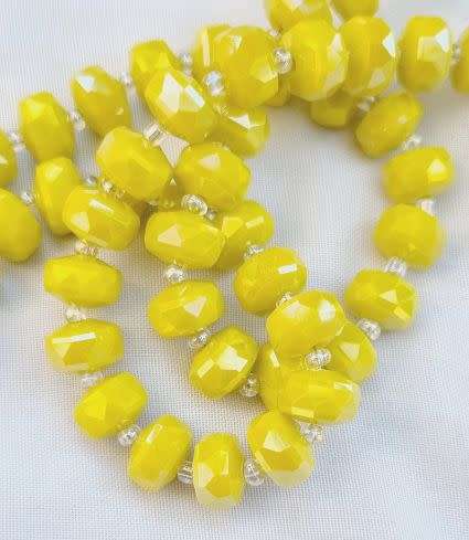 *Clearance Sale*10Pc x (9.5x6mm) Bright Yellow / Opaque / Flat / Round Faceted Glass