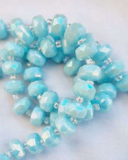 *Clearance Sale*10Pc x (9.5x6mm) Light Blue / Opaque / Flat / Round Faceted Glass