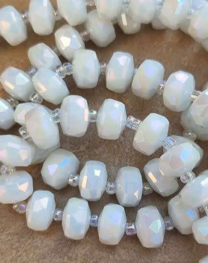 *Clearance Sale*10Pc x (9.5x6mm) White / Opaque / Flat / Round Faceted Glass Beads