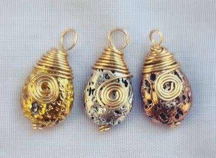 *Clearance Sale*3pc (+/- 20 x11mm) Natural Lava Rock Pendants / Copper Wire Wrapped