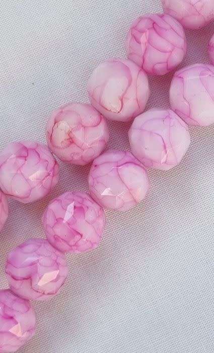 *Clearance Sale*6pc x 12mm Pink / Round  / Faceted /  Marble Glass Beads